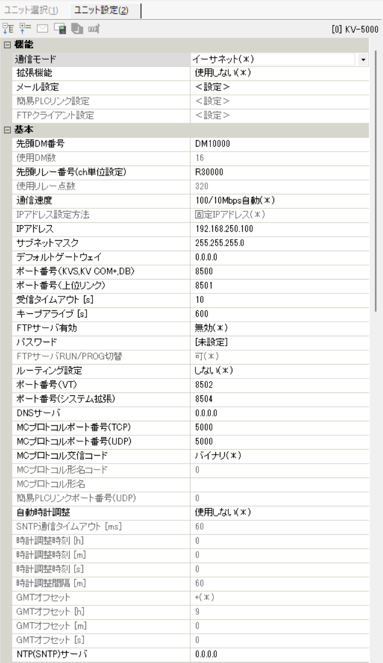 KV-5000 unit settings screen for upper link communication