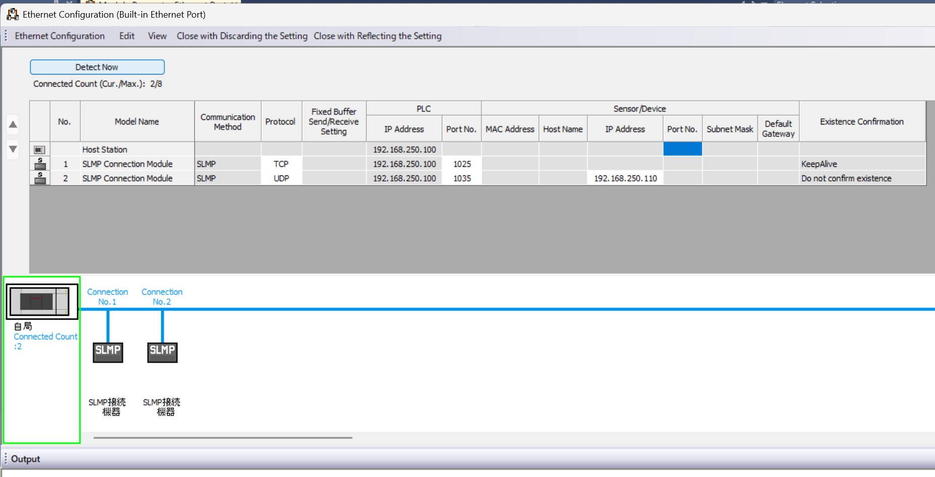 Connection settings for SLMP communication