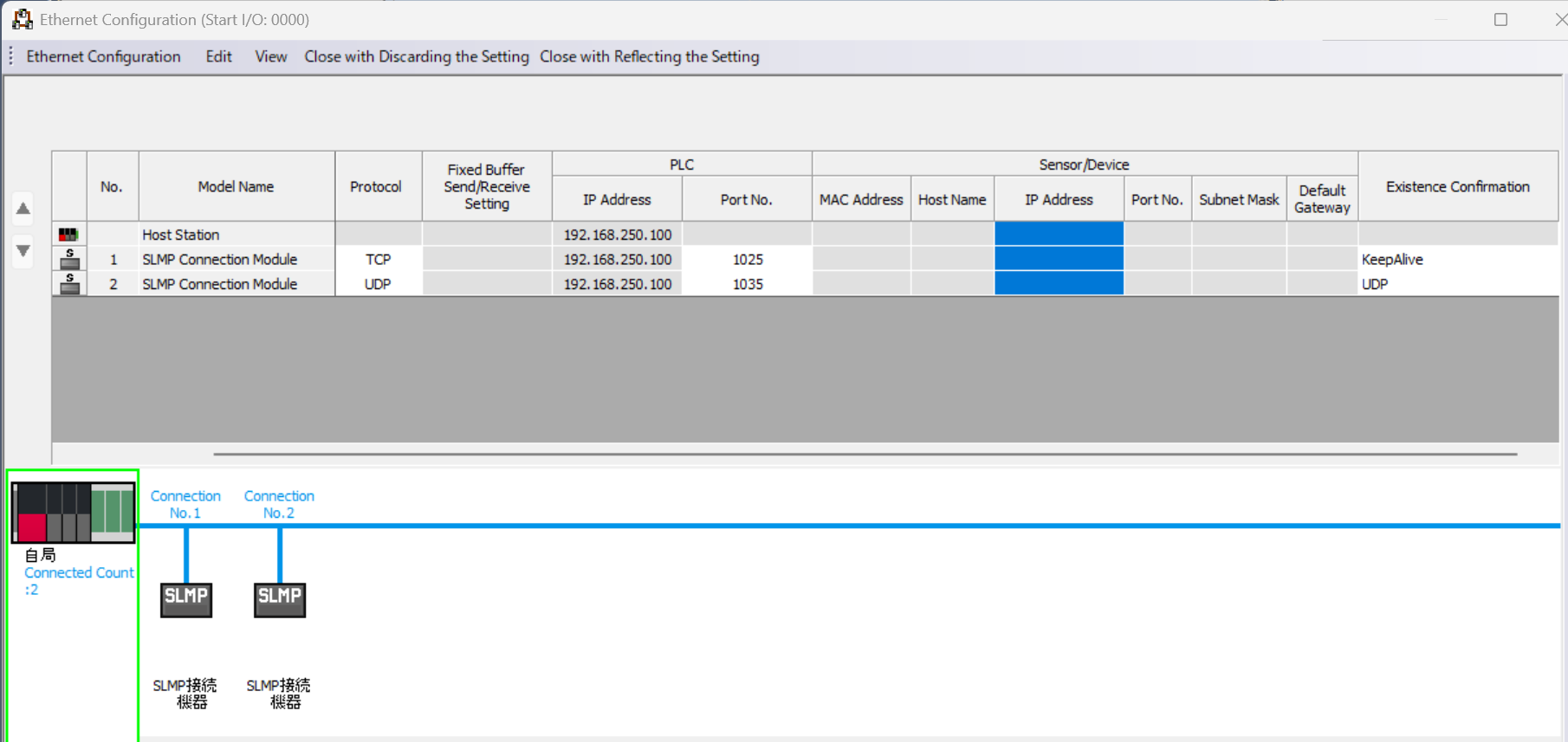 RJ71EN71 remote device connection settings screen